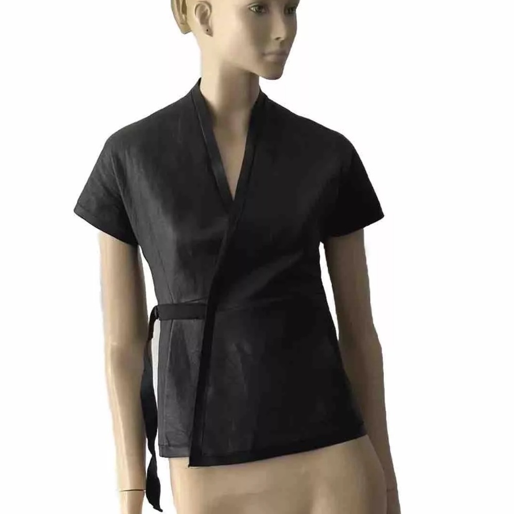 Rick Owen’s black lamb leather wrap adjustable waist vest size 4